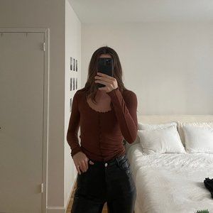 Aritzia Wilfred Rust Long Sleeve Top